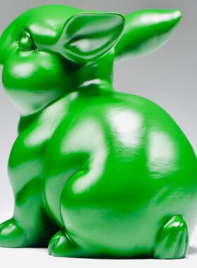 一对兔子摆件绿色木头雕刻生肖兔房屋缺角补角五行缺木属性工艺品