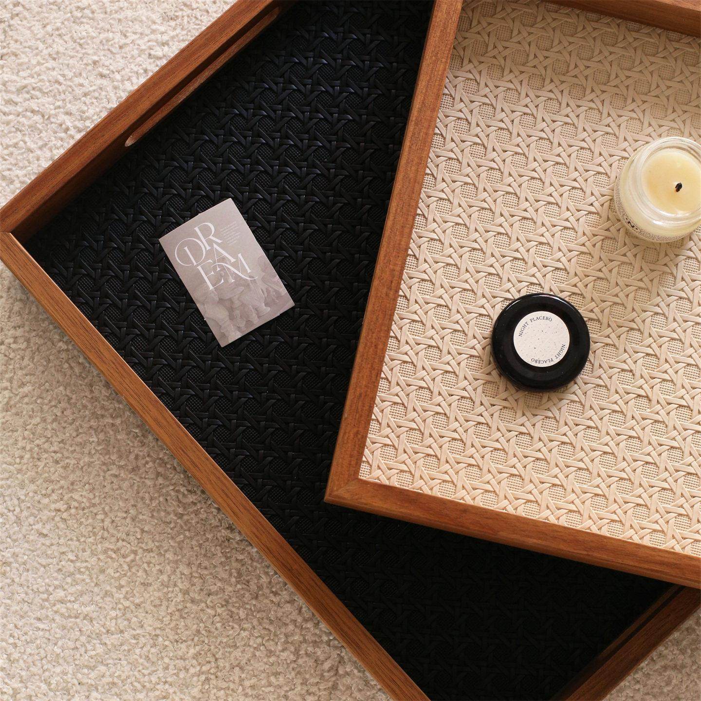 CMYD中式复古木框把手香薰托盘藤编纹玄关钥匙收纳盘桌面摆件送礼,淘宝优惠券,粉丝福利购,淘宝优惠卷