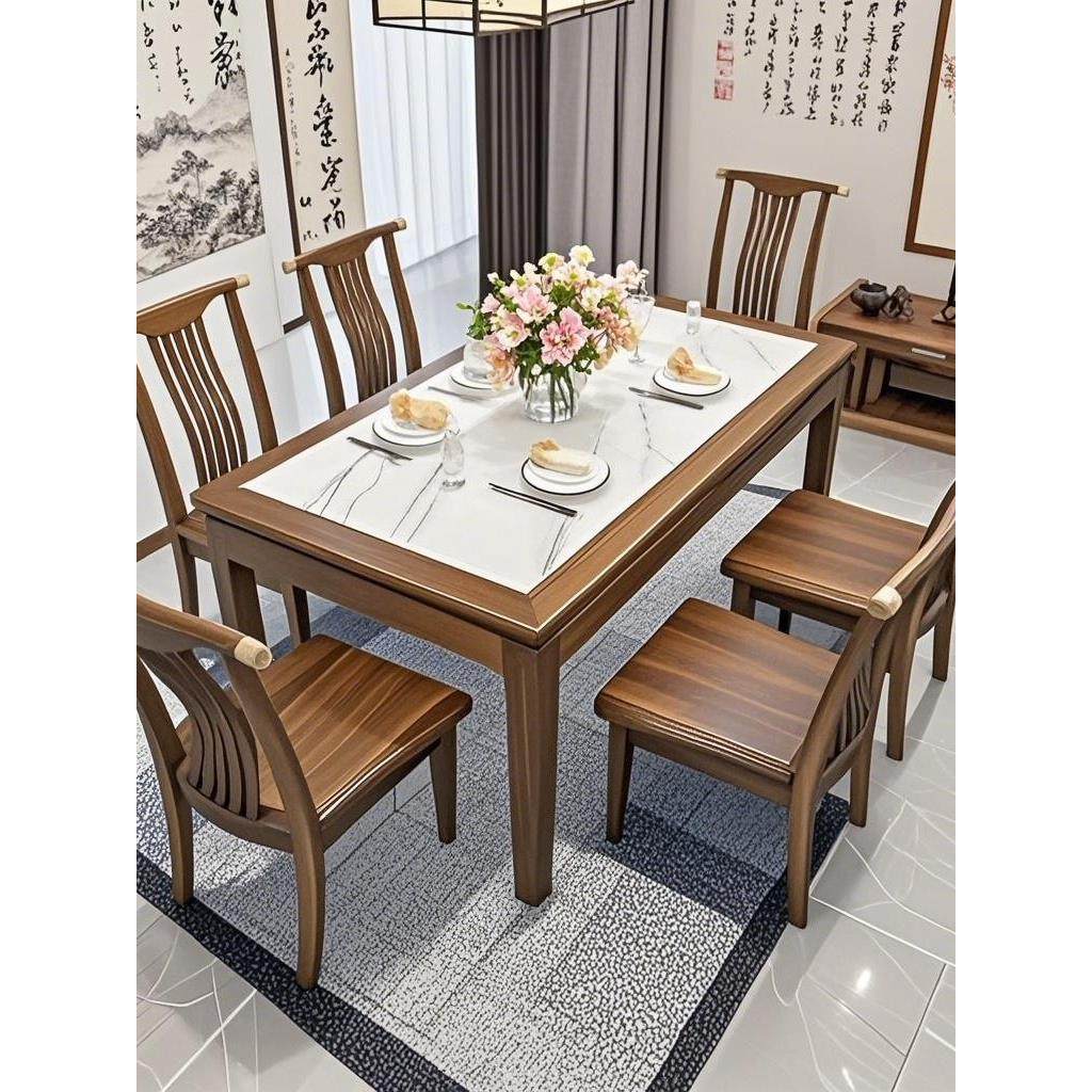 实木内置板岩加厚矩形餐桌和椅子现代轻豪华方桌小公寓家庭商业长,淘宝优惠券,粉丝福利购,淘宝优惠卷