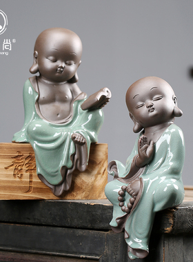 创意新中式禅意小和尚摆件陶瓷家居装饰品客厅办公室茶道工艺摆设