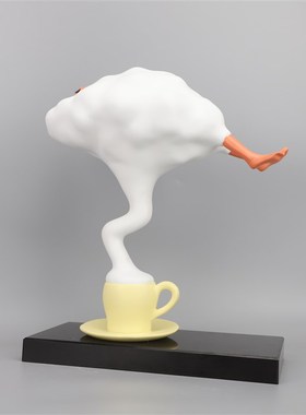 北欧现代样板房售楼处创意可爱游水摆件抽象咖啡杯女孩房雕塑品