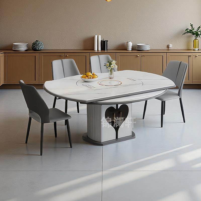 轻奢岩板餐桌可变圆桌家用小户型现代电动暖菜带电磁炉折叠饭桌子,淘宝优惠券,粉丝福利购,淘宝优惠卷
