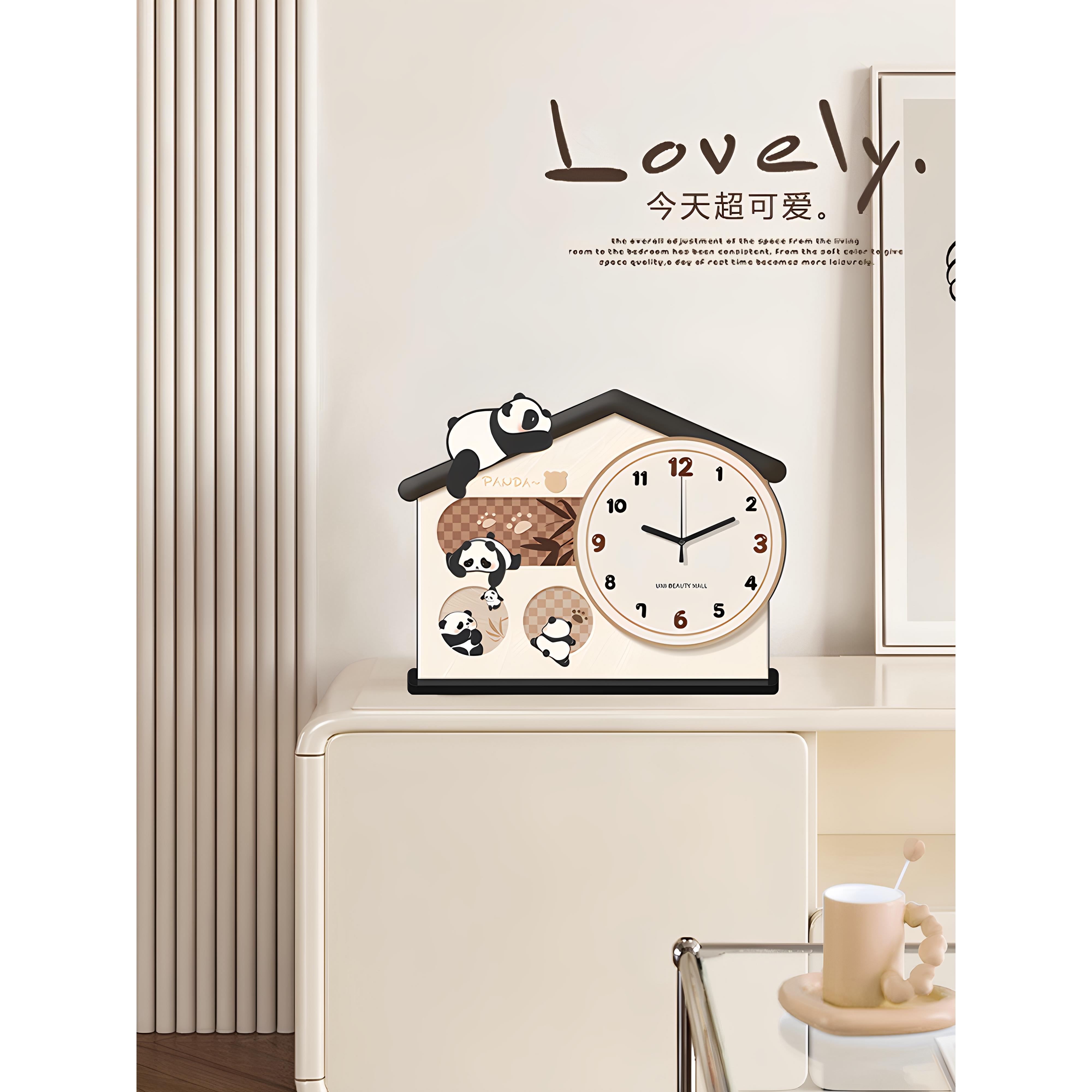 暖居熊猫桌面时钟摆台式创意台钟座钟高级感客厅装饰品钟表小摆件 - 图2