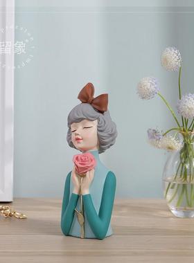 留象轻奢高档蝴蝶结女孩插花摆件客厅桌面装饰品干花仿真花瓶花器