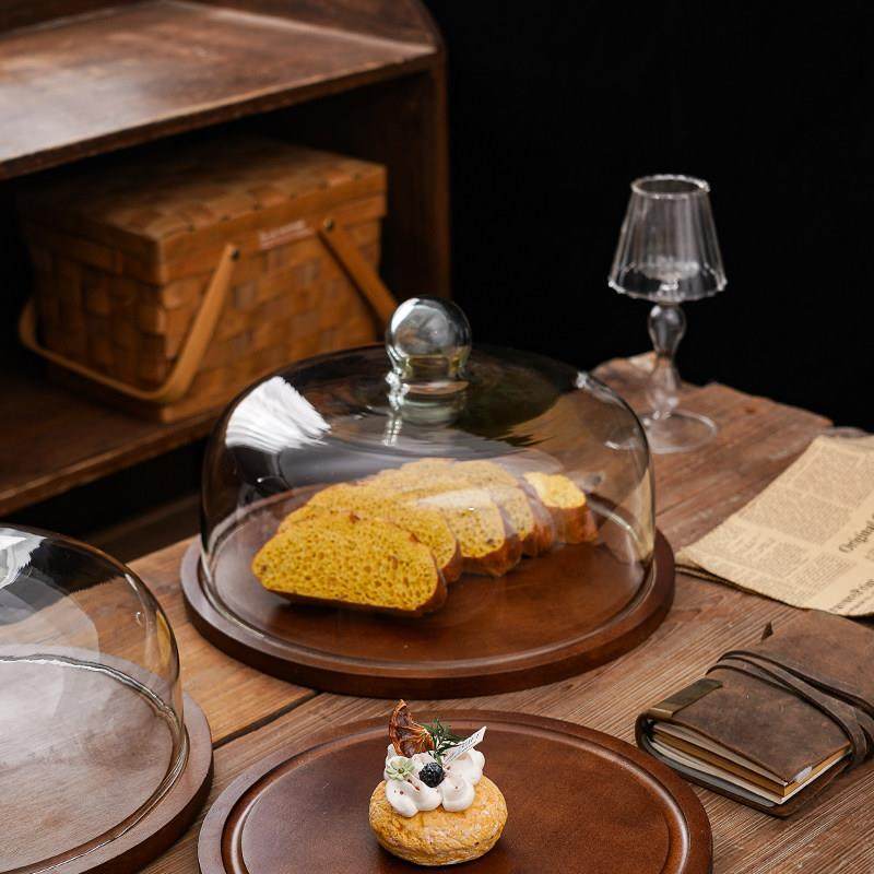 甜品台生日蛋糕托盘展示摆盘带盖玻璃罩水果面包糕点心试吃盘木质,淘宝优惠券,粉丝福利购,淘宝优惠卷
