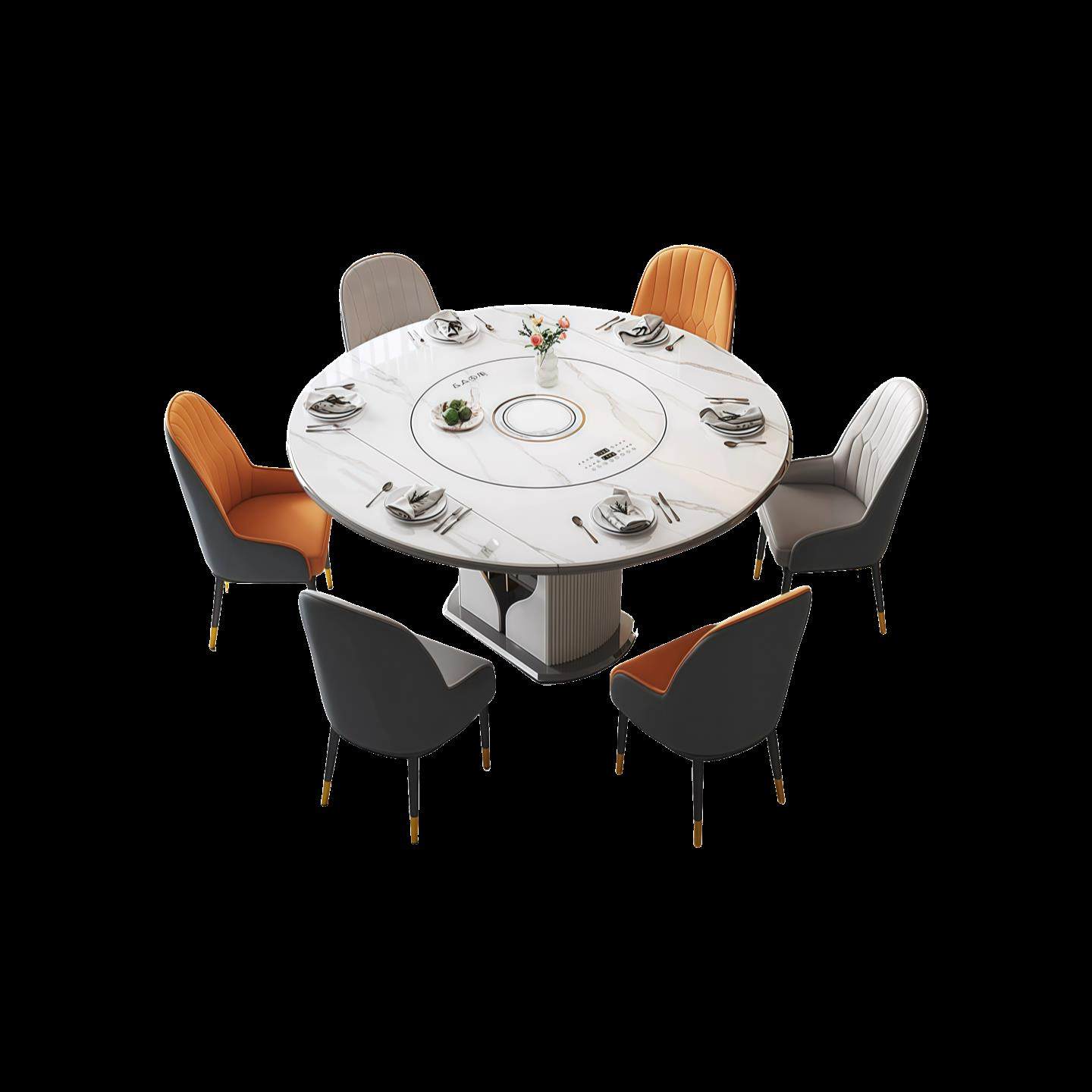 轻奢岩板餐桌可变圆桌家用小户型现代电动暖菜带电磁炉折叠饭桌子,淘宝优惠券,粉丝福利购,淘宝优惠卷