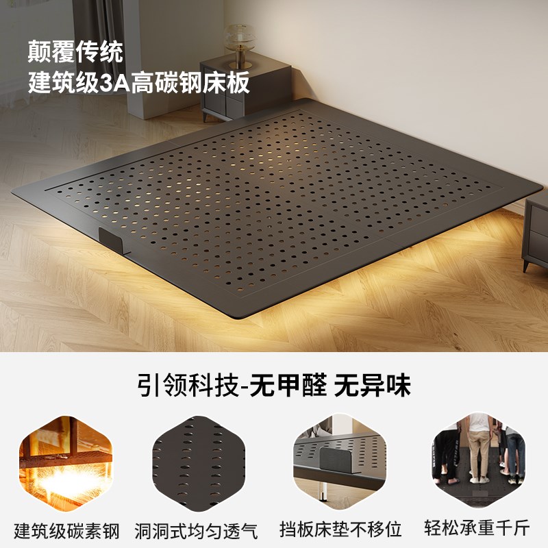 无床头铁艺床碳素钢架床复古简约卧室2025年新款网红不锈钢悬浮床 - 图2
