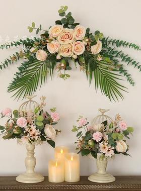 小清新彷真花花艺鸟笼盆栽摆件婚礼签到台桌花套装家居桌面装饰