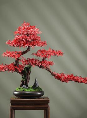 彷真迎客松盆景客厅玄关办公室茶桌绿植盆栽罗汉松装饰新中式摆件