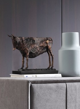 创意抽象牛摆件复古仿铜工艺品客厅办公室玄关装饰品电视柜桌面