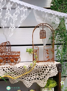 锈色手工铁艺婴儿车摆件微缩娃娃屋配件小推车花园杂货装饰创意