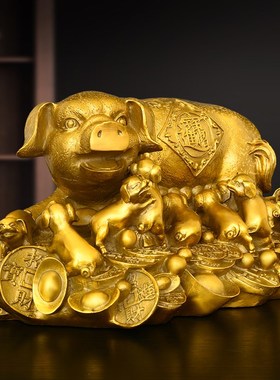 纯铜猪摆件十二生肖猪黄铜金猪吉祥物元宝群猪家居客厅装饰工艺礼