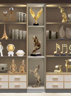 现代轻奢艺术别墅餐厅装饰品办公室酒柜摆件套装高档书柜客厅摆设