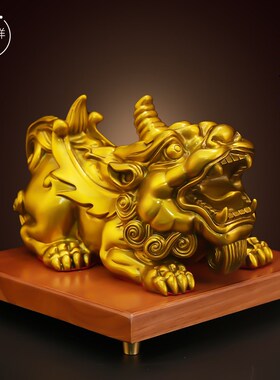 独角貔貅黄铜摆件一对瑞兽工艺品家居客厅全铜摆饰办公室桌面装饰