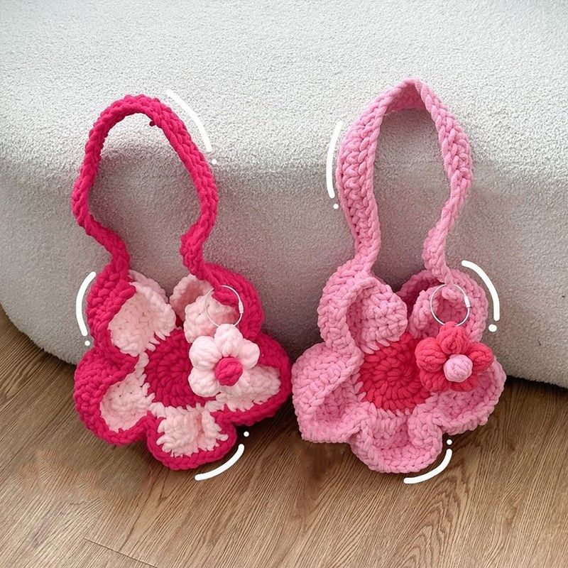 冰条粗毛线钩针大花朵包编织diy材料包手工自制S大容量手提单肩包,淘宝优惠券,粉丝福利购,淘宝优惠卷