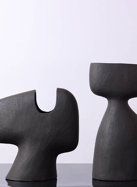 现代新中式极简粗陶麻点陶瓷花瓶工艺品摆件家居样板房软装饰品