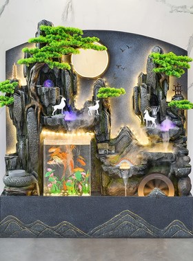假山流水喷泉客厅循环水招财风水轮景G观办公室水幕墙屏风装饰摆