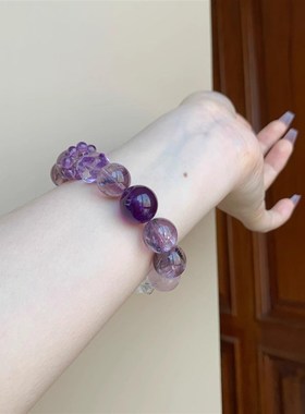 天然紫阿赛手链女白水晶粉晶手串九紫离火手串甜美风手串饰品礼物