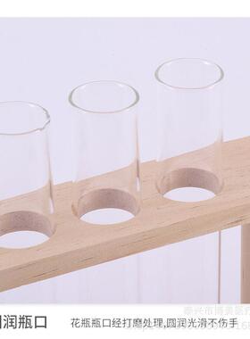 简约北欧工字型原木玻璃绿萝植物水培时尚花器桌面摆台装饰品