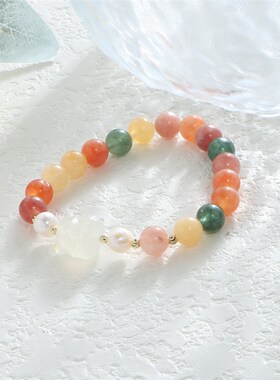 天然石新中式手链福禄寿水晶手链天然淡水珍珠多巴胺手链饰品