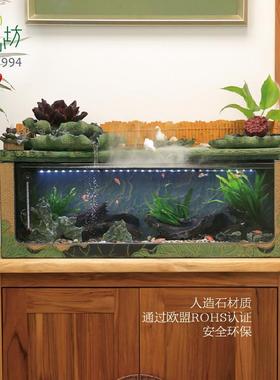 匠心坊中式复古景观鱼缸造景客厅流水摆件电视柜旁养鱼创意微景观