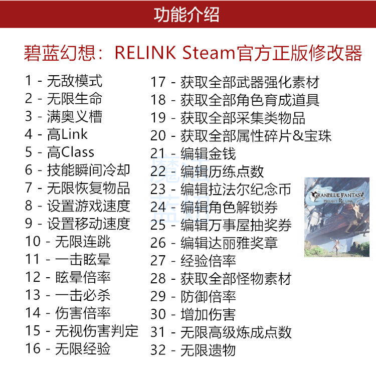 Steam碧蓝幻想RELINK修改器正版辅助工具结碧蓝之约不含游戏-图0