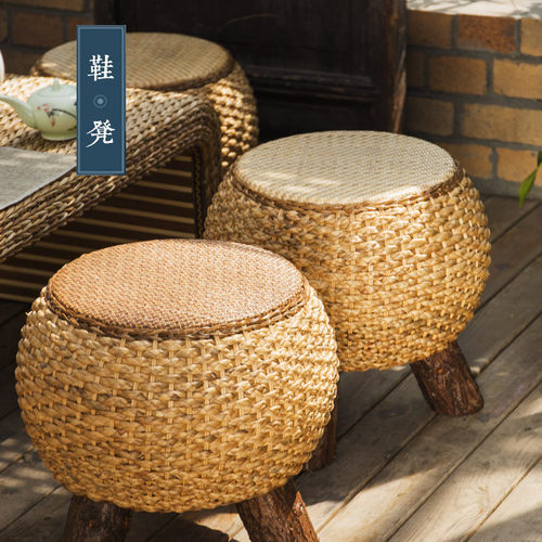 藤编矮凳换鞋凳阳台坐凳创意板凳沙发凳草编坐墩实木凳子茶几圆凳 - 图1