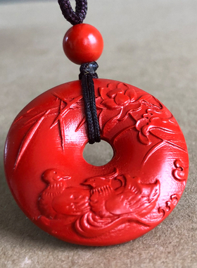 2021牛年比翼增情朱砂红吉祥物吊坠鸳鸯生情催缘开运项链挂件证书