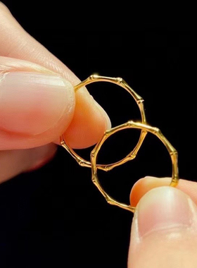 3D硬金黄金亮面竹节戒指足金999时尚简约富贵竹指环纯金女款素圈