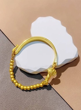 3D硬金黄金和田玉半镯手链999足金中国风如意纯金手镯送女友礼物