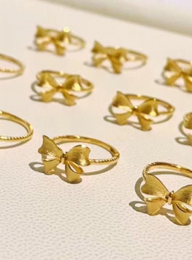 活口蝴蝶结戒指黄金女999足金可爱蝴蝶指环5G可调节纯金戒指新款