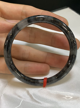 冰乌鸡翡翠手镯缅甸天然翡翠手镯A货冰种翡翠飘花意境玉镯