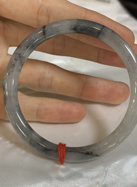 54圆条冰乌鸡翡翠手镯缅甸天然翡翠手镯A货冰种翡翠飘花意境玉镯