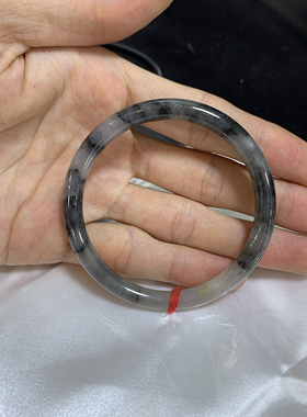 国风之水墨丹青系列56圆条冰乌鸡翡翠手镯天然翡翠意境镯缅甸玉镯