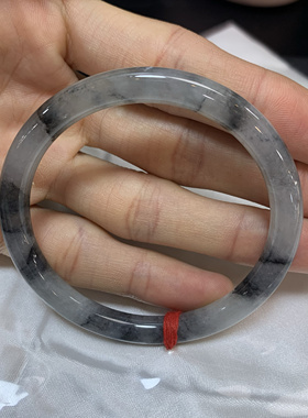 54-55圆条冰乌鸡翡翠手镯国风系列水墨丹青天然缅甸翡翠玉镯