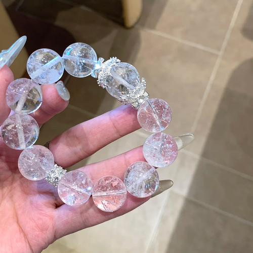 天然白阿塞水晶白水晶爆闪水晶清冷高级感简约原创设计彩虹手串女 - 图0