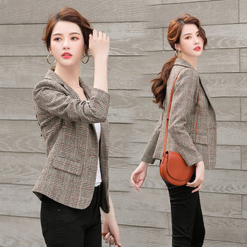 Plaid Jacket Women's Suit 2023 New Korean Style Spring and Autumn Slim Fit Small Sleeve Casual Top