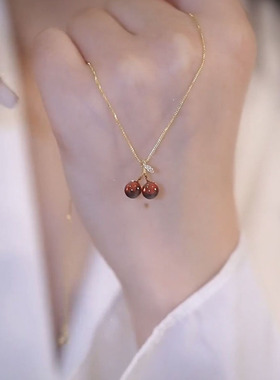 2022新款潮红色樱桃精致百搭项链