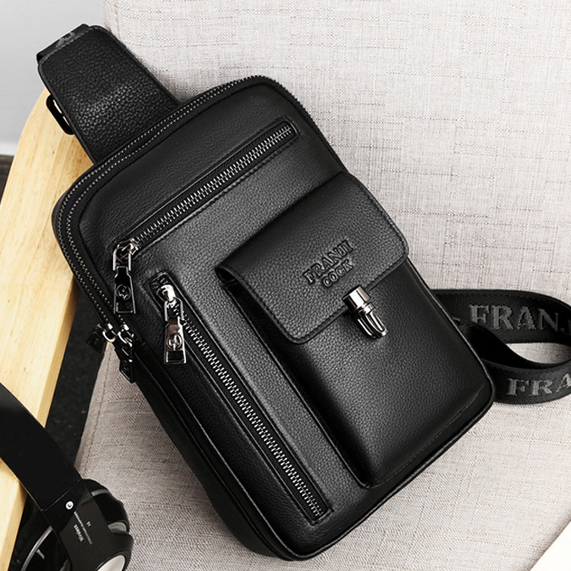 新款胸前包头层牛皮休闲斜跨斜挎包 法兰吉公鸡男士包袋