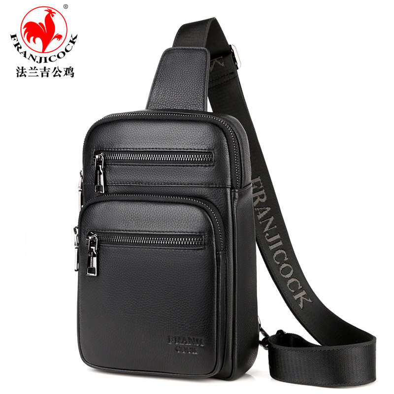 新款胸前包头层牛皮休闲斜跨斜挎包 法兰吉公鸡男士包袋
