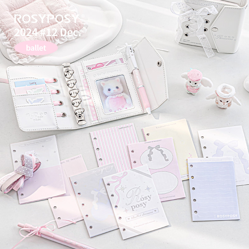 「新色粉白！芭蕾绑带M5」ROSYPOSY柔设手帐本子皮活页A7迷你ins,淘宝优惠券,粉丝福利购,淘宝优惠卷