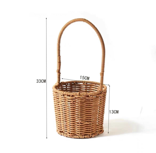 仿藤条手工编织花篮田园风系列塑料藤编手提篮绿植小花篮装饰摆件 - 图3