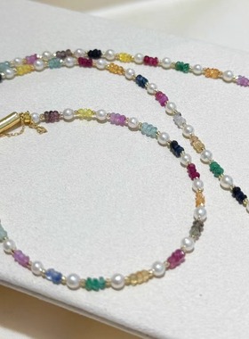 18K金彩色蓝宝石AKOYA珍珠手链