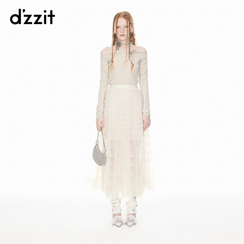 【周冬雨同款】dzzit地素网纱半身裙2024夏季专柜新款少女蛋糕裙 - 图1