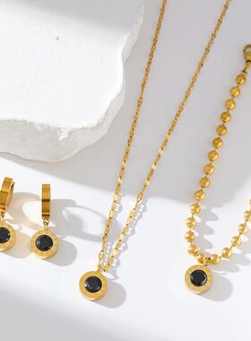 GANEMLY Roman Black Zircon Necklace Bracelet Earrings Set