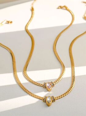 GANEMLY 316L Stainless Steel Sparkling Zirconia Necklace