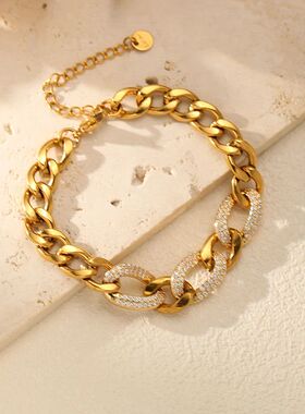 GANEMLY 316L Stainless Steel Shiny Rhinestones Bracelet
