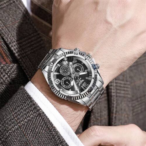 Fashion Men's Gold Spot Watch Date Calenda  Stainless - 图0
