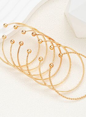 7 Pcs/Set Punk Gold Color Bracelets for Women Streetwear