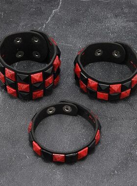 Rock Rivets Leathe Wistband Vintage Contasting Big Wide